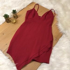 Red Asymmetrical Mini Dress #972